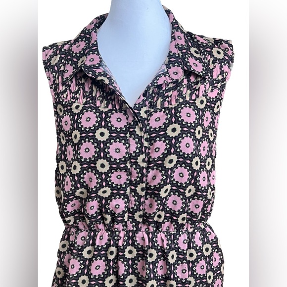 TULLE ANTHROPOLOGIE Black Pink Lime Green Floral Chiffon Casual Dress Medium - Picture 2 of 10